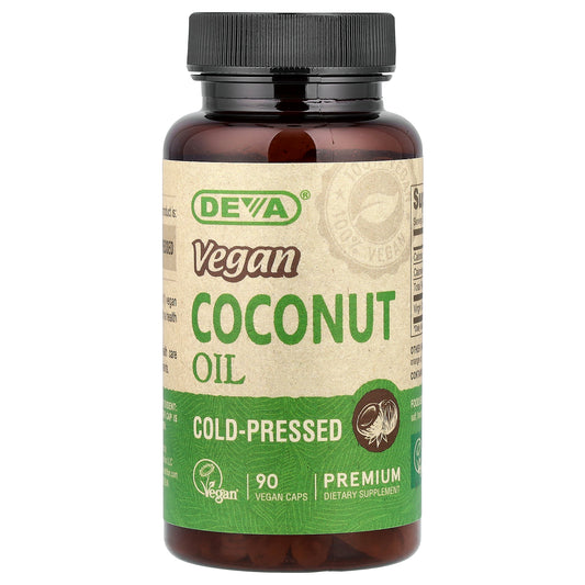 Deva, Vegan Coconut Oil, Cold-Pressed, 90 Vegan Caps (500 mg per Capsule)