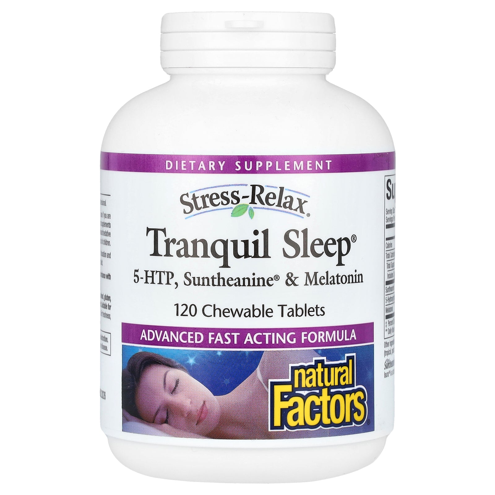Natural Factors, Stress-Relax, Tranquil Sleep, 5-HTP, Suntheanine & Melatonin, 120 Chewable Tablets