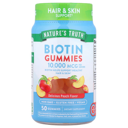 Nature's Truth, Biotin Gummies, Delicious Peach, 50 Gummies (5,000 mcg per Gummy)