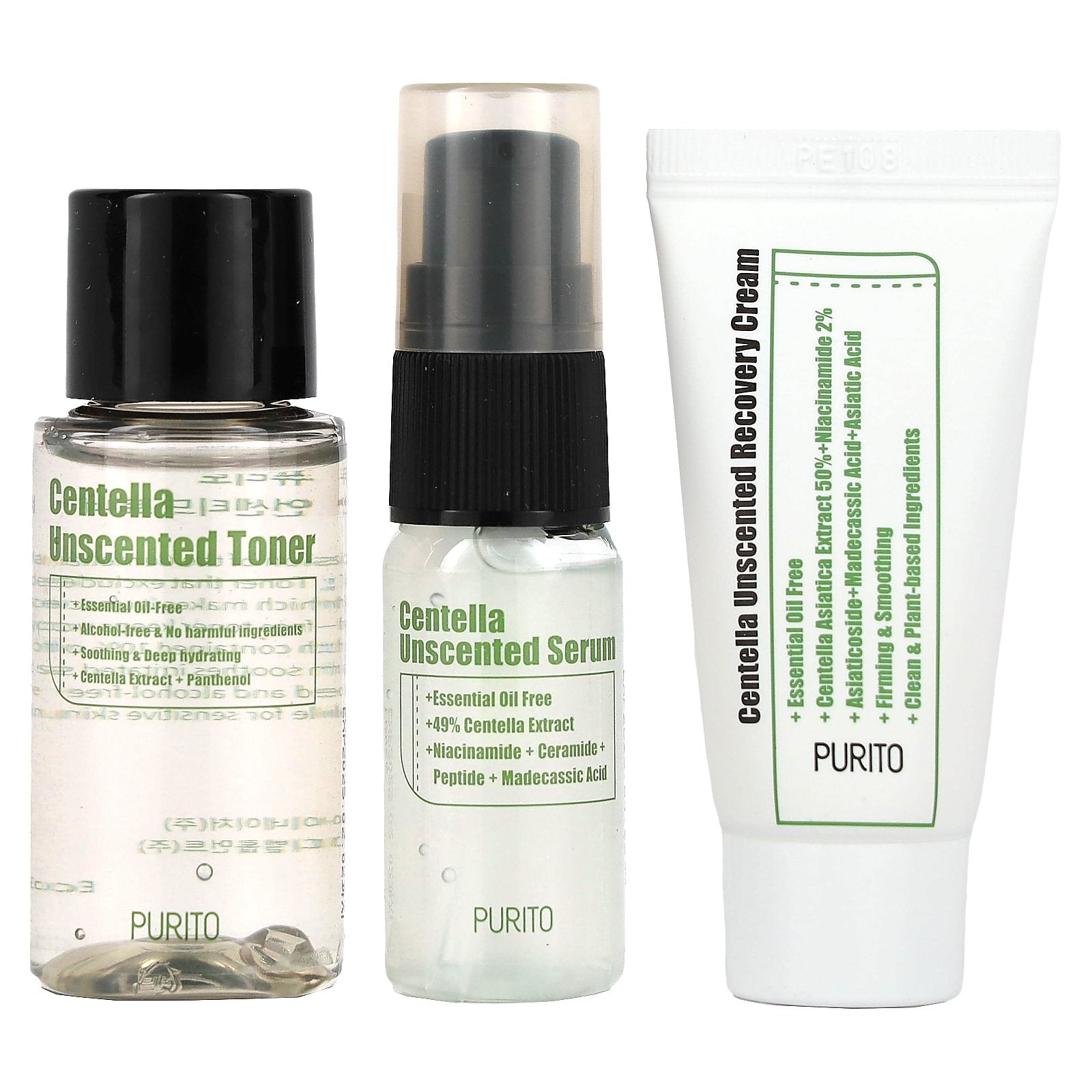 Purito, Centella Unscented Mini Kit, 3 Piece Kit