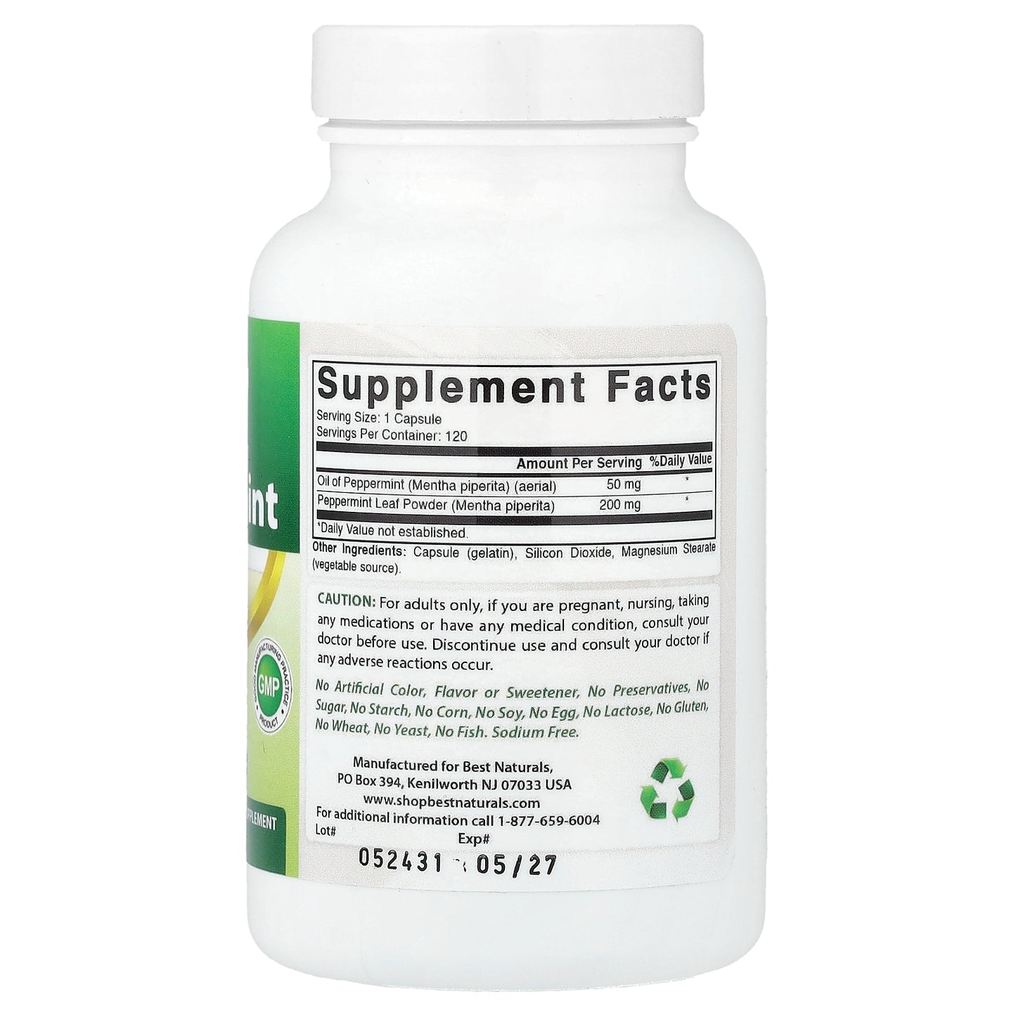 Best Naturals, Oil of Peppermint, 250 mg, 120 Capsules