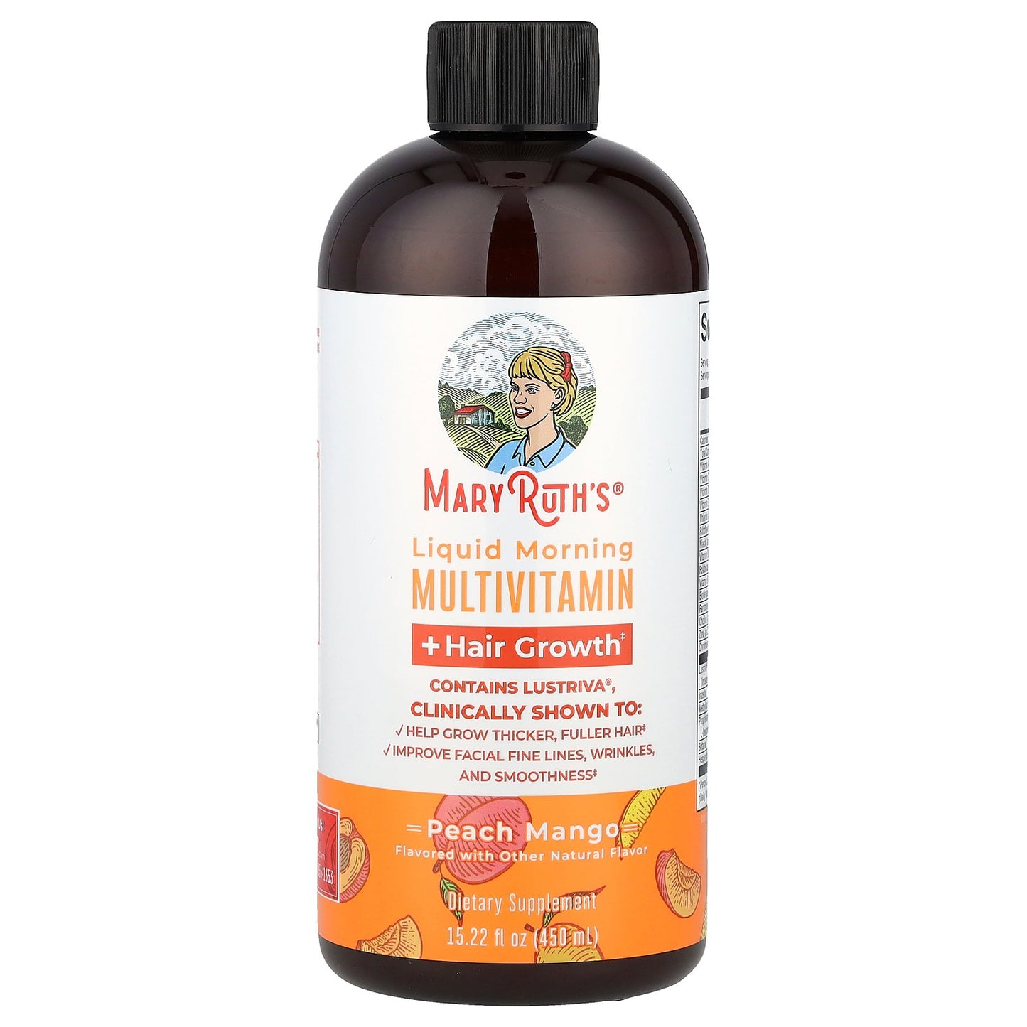MaryRuth's, Liquid Morning Multivitamin + Hair Growth, Peach Mango, 15.22 fl oz (450 ml)