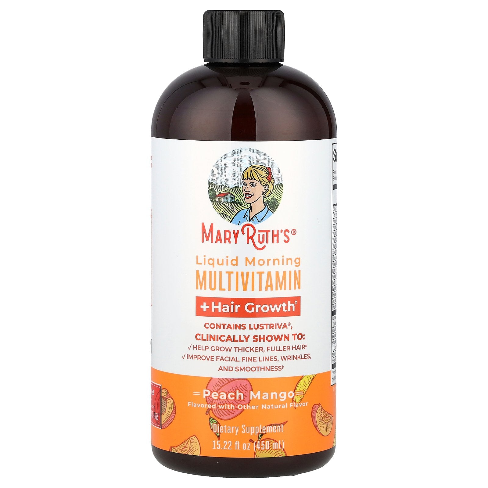 MaryRuth's, Liquid Morning Multivitamin + Hair Growth, Peach Mango, 15.22 fl oz (450 ml)