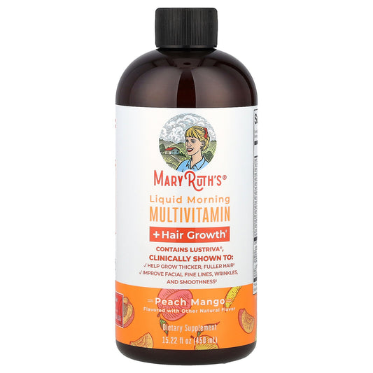 MaryRuth's, Liquid Morning Multivitamin + Hair Growth, Peach Mango, 15.22 fl oz (450 ml)