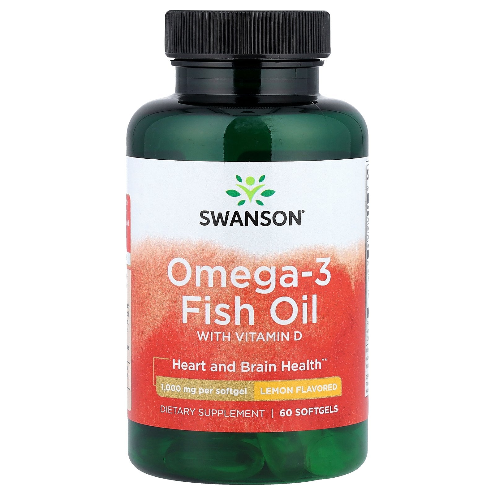 Swanson, Omega-3 Fish Oil with Vitamin D, Lemon, 60 Softgels