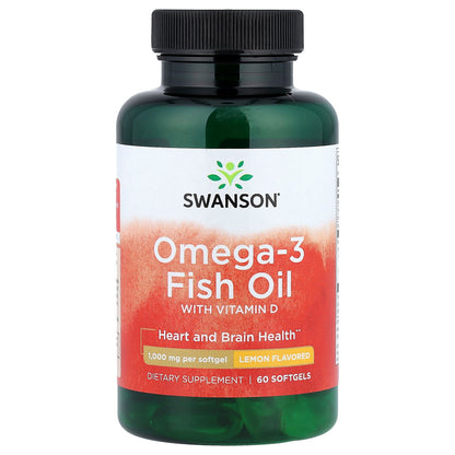 Swanson, Omega-3 Fish Oil with Vitamin D, Lemon, 60 Softgels