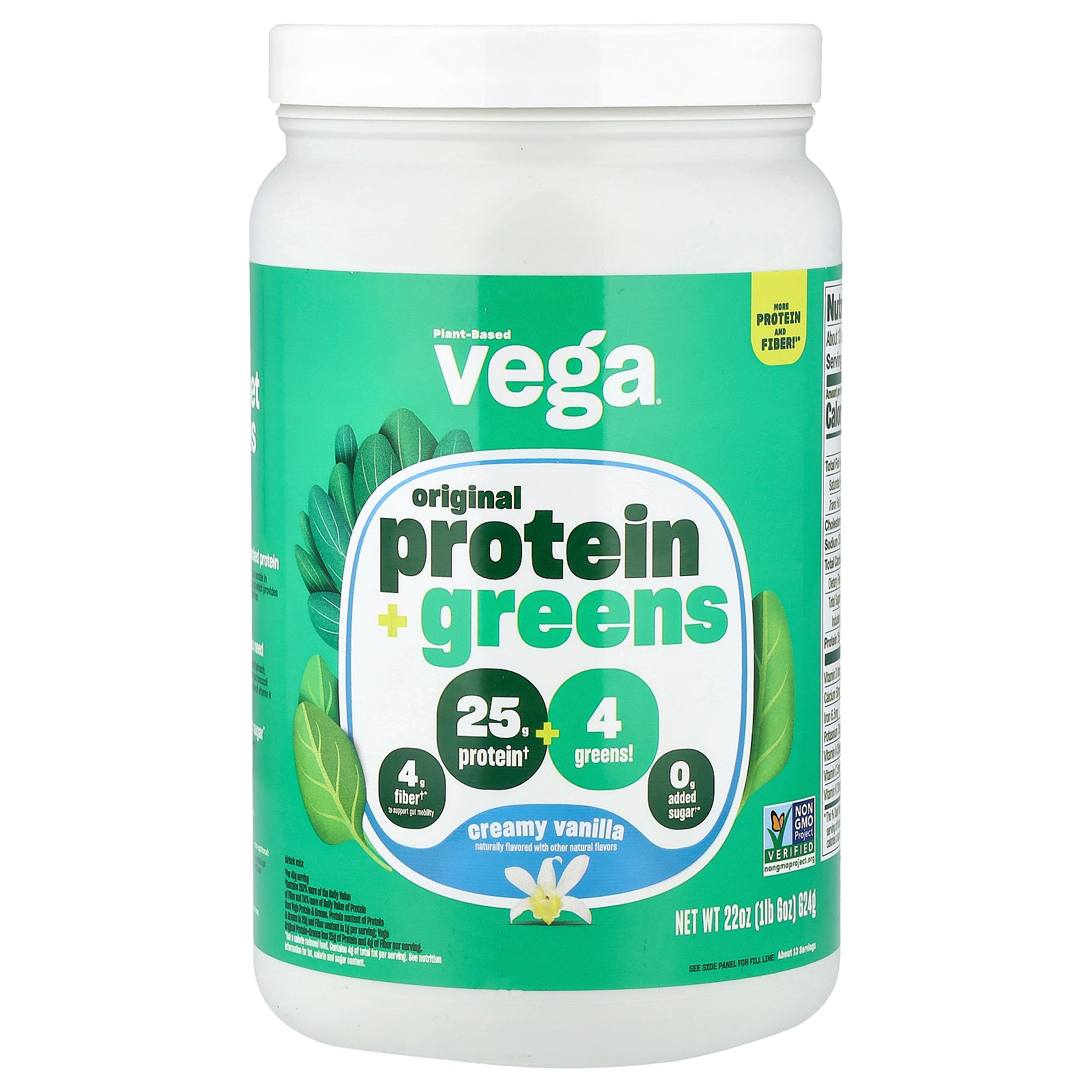 Vega, Plant-Based Protein + Greens, Creamy Vanilla, 1 lb 6 oz (624 g)