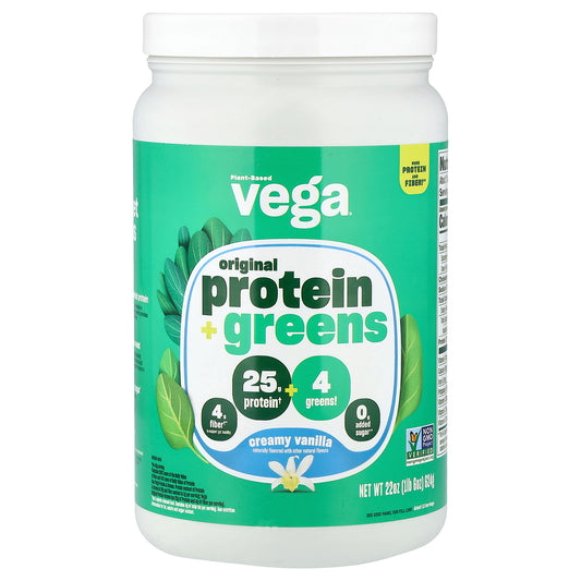 Vega, Plant-Based Protein + Greens, Creamy Vanilla, 1 lb 6 oz (624 g)
