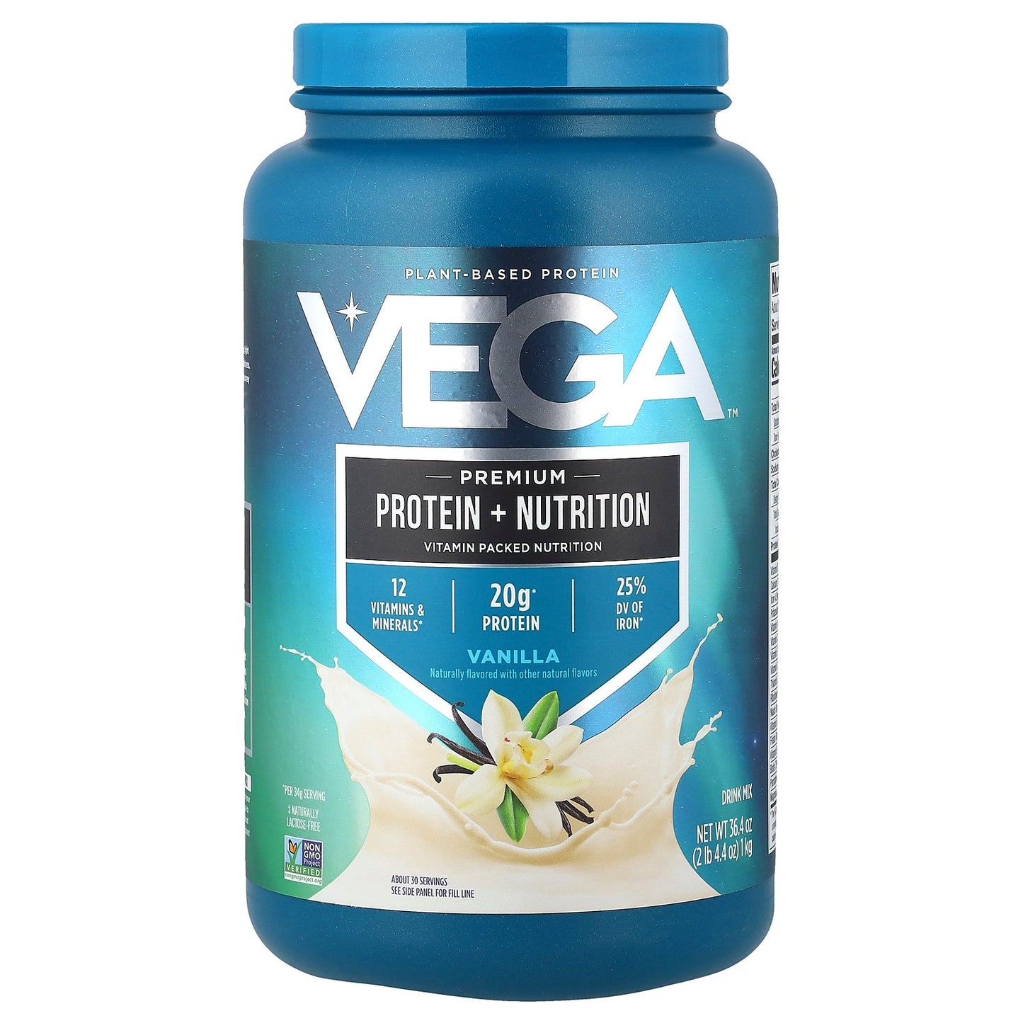 Vega, Plant-Based Protein, Premium Protein + Nutrition, Vanilla , 2 lb 4.4 oz (1 kg)