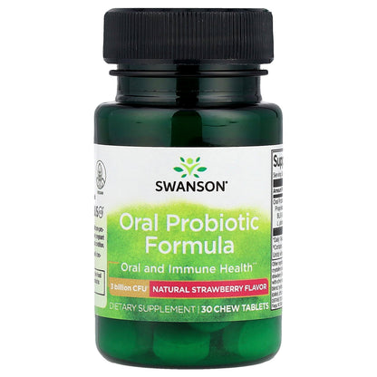 Swanson, Oral Probiotic Formula, Natural Strawberry, 3 Billion CFU, 30 Chew Tablets