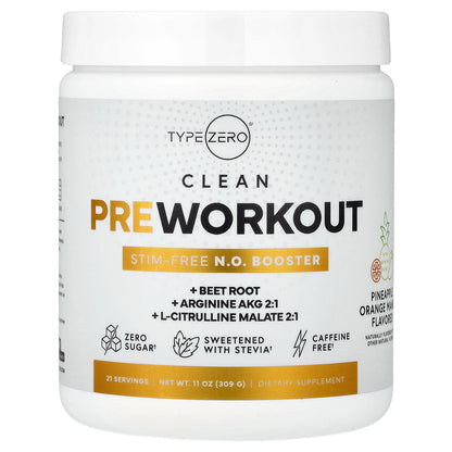 TypeZero, Clean Pre Workout, Stim-Free N.O. Booster, Pineapple Orange Mango, 11 oz (309 g)