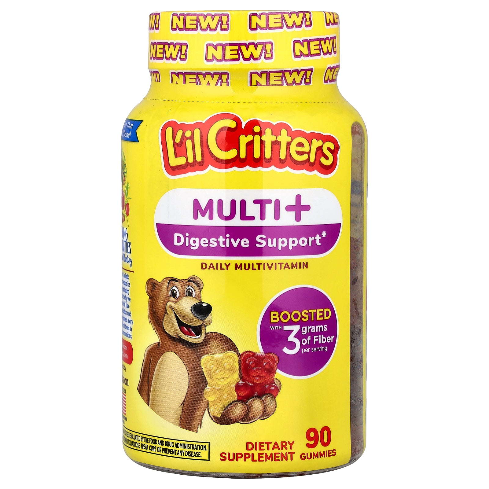 L'il Critters, Multi + Digestive Support, Daily Multivitamin Gummies, Chewy Cherry, Juice Orange, 90 Gummies