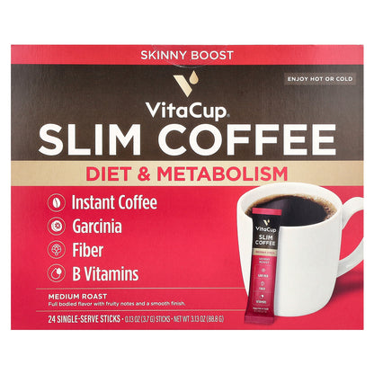 VitaCup, Slim Instant Coffee, Medium Roast, 24 Single Serve Sticks, 0.13 oz (3.7 g) Each