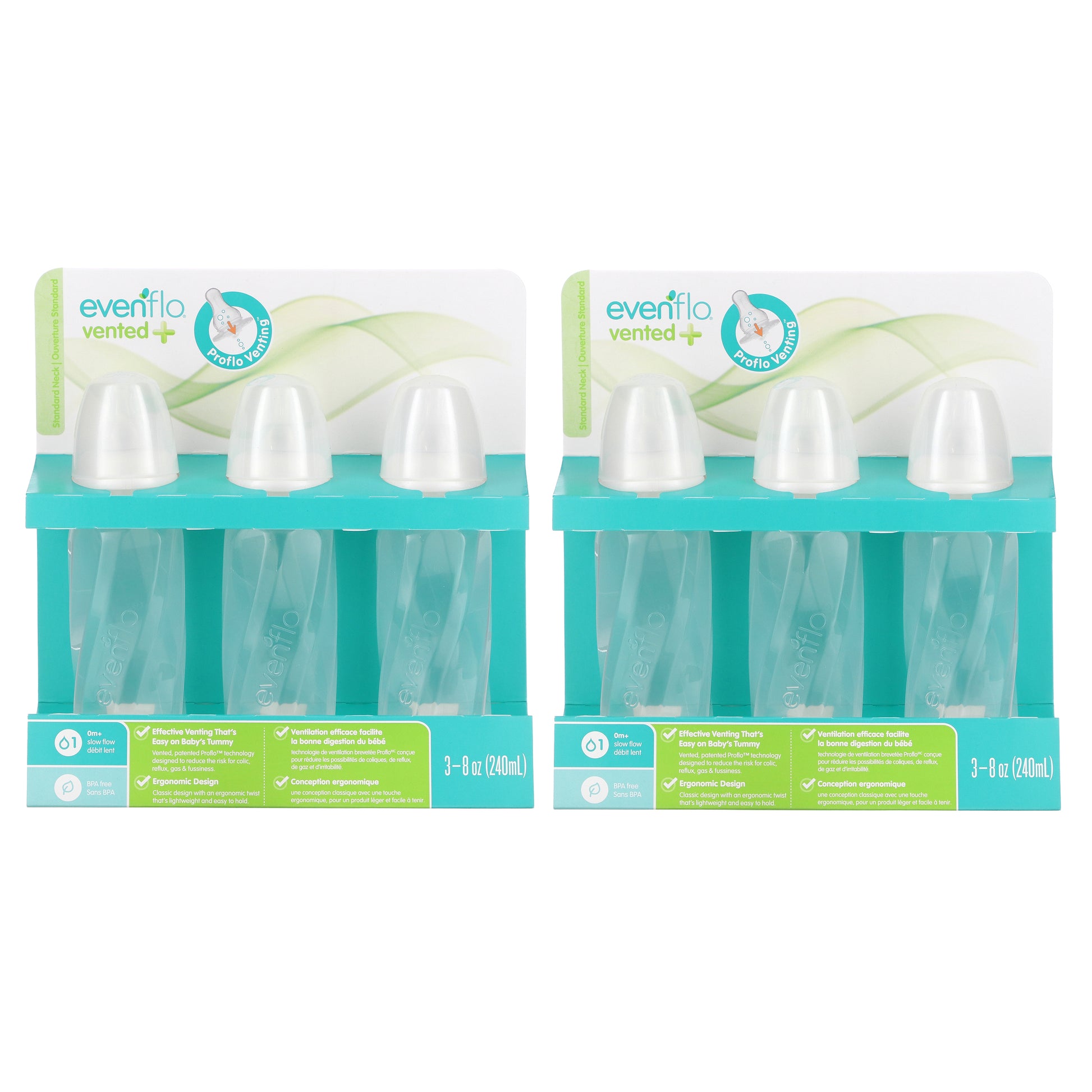 Evenflo Feeding, Vented+ Twist PP Clear Bottles, Standard, 0+ Months, Slow Flow, 6 Bottles, 8 oz (240 ml) Each