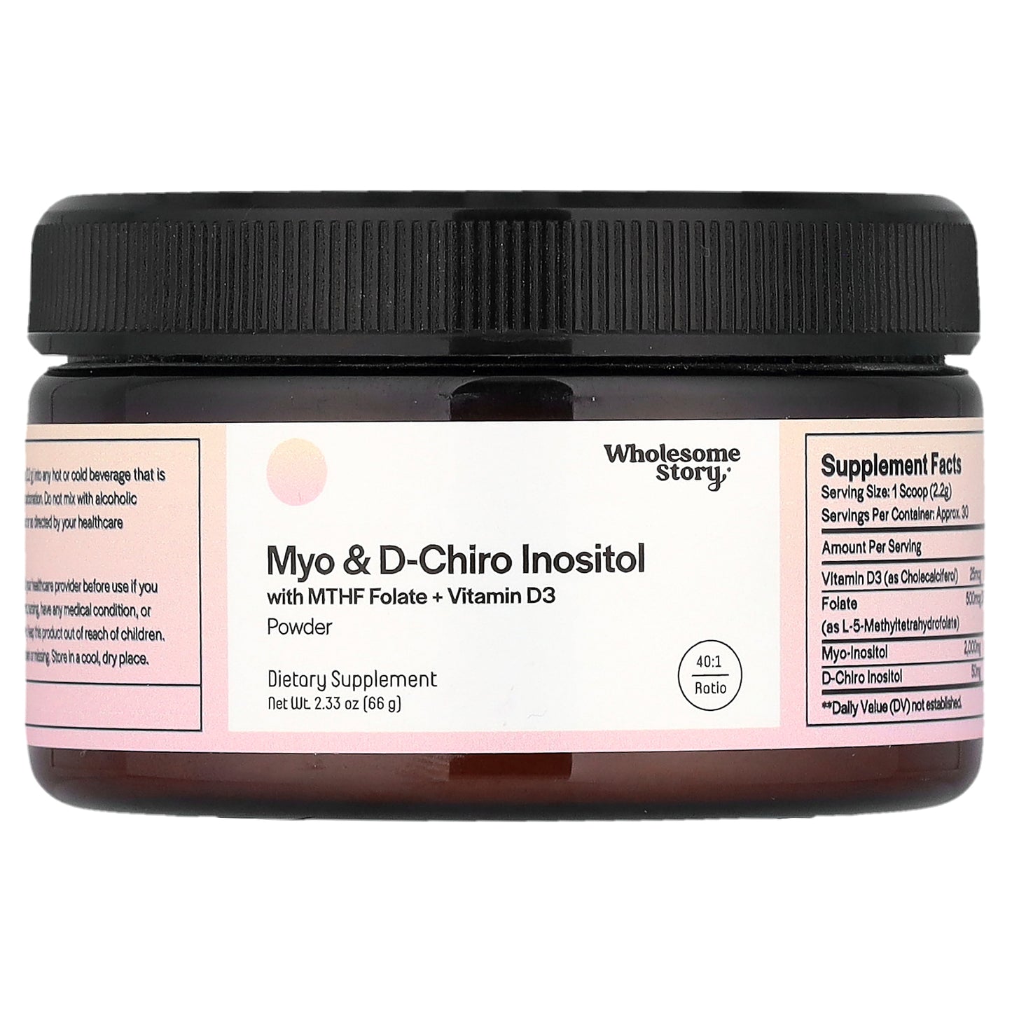 Wholesome Story, Myo & D-Chiro Inositol with MTHF Folate + Vitamin D3 Powder, 2.33 oz (66 g)