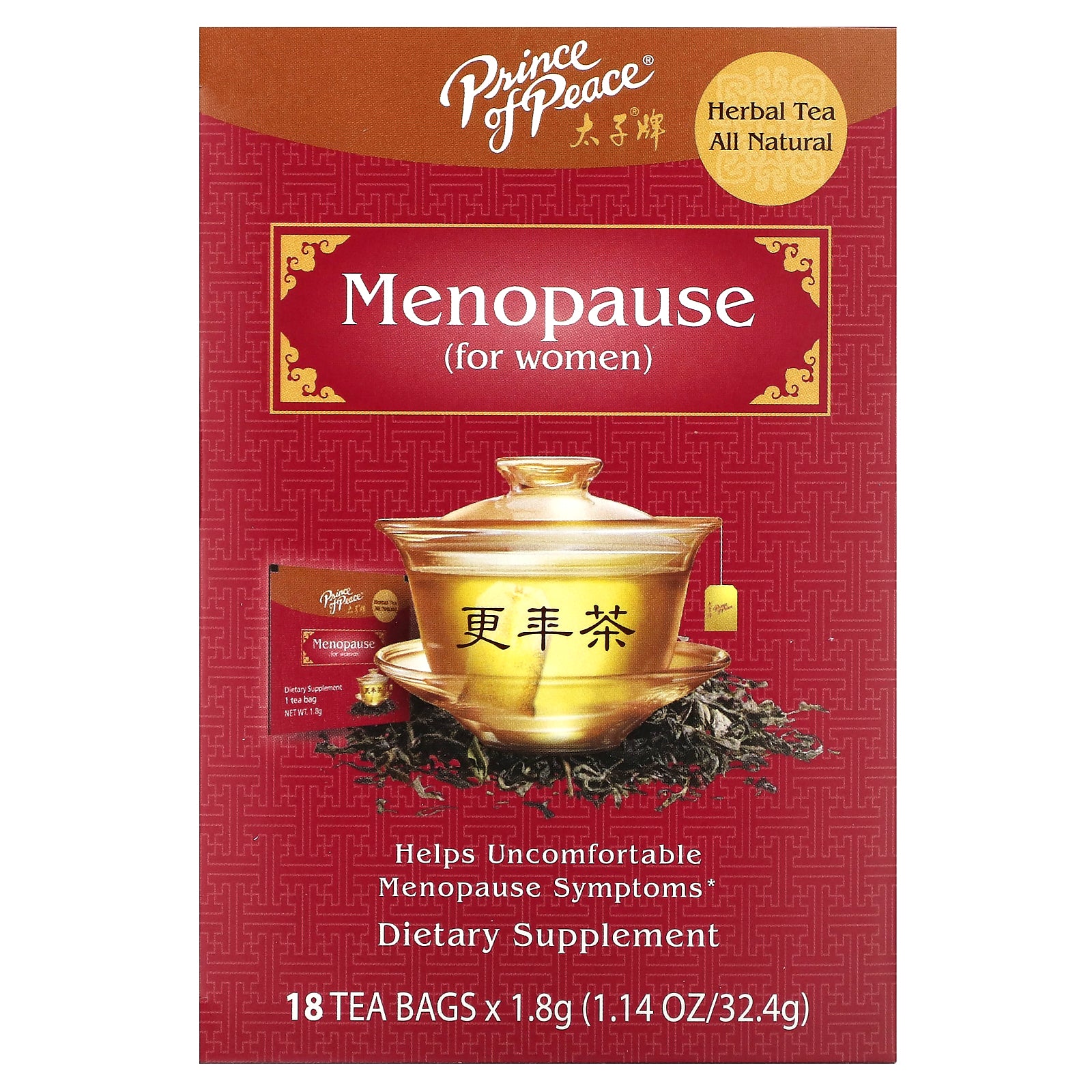 Prince of Peace, Herbal Tea, Menopause, For Women, 18 Tea Bags, 1.14 oz (32.4 g)