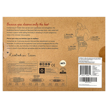 KeaBabies, Revive, 3-in-1 Postpartum Recovery Support Belt, M/L, Classic Ivory, 1 Set