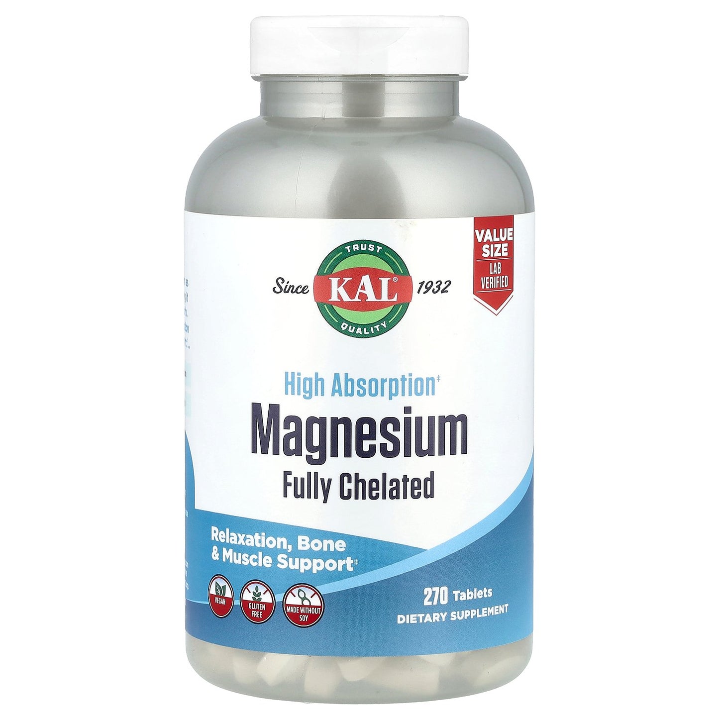 KAL, Magnesium, Fully Chelated, High Absorption, 270 Tablets