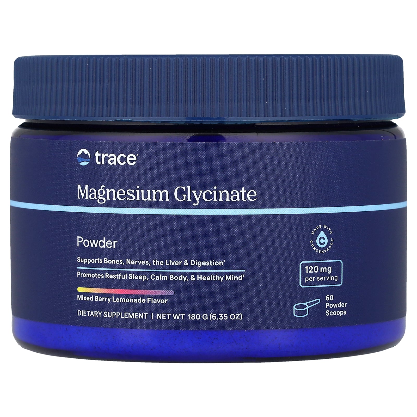 Trace, Magnesium Glycinate Powder, Mixed Berry Lemonade, 6.35 oz (180 g)