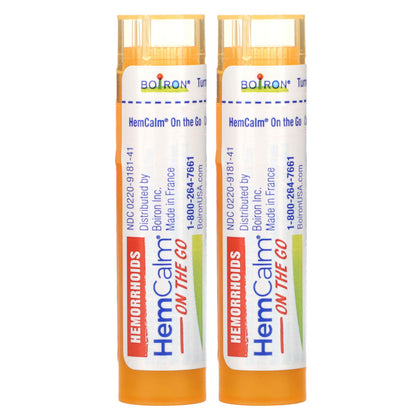 Boiron, HemCalm On The Go, Hemorrhoid Relief, 2 Portable Tubes, Approx. 80 Pellets Each