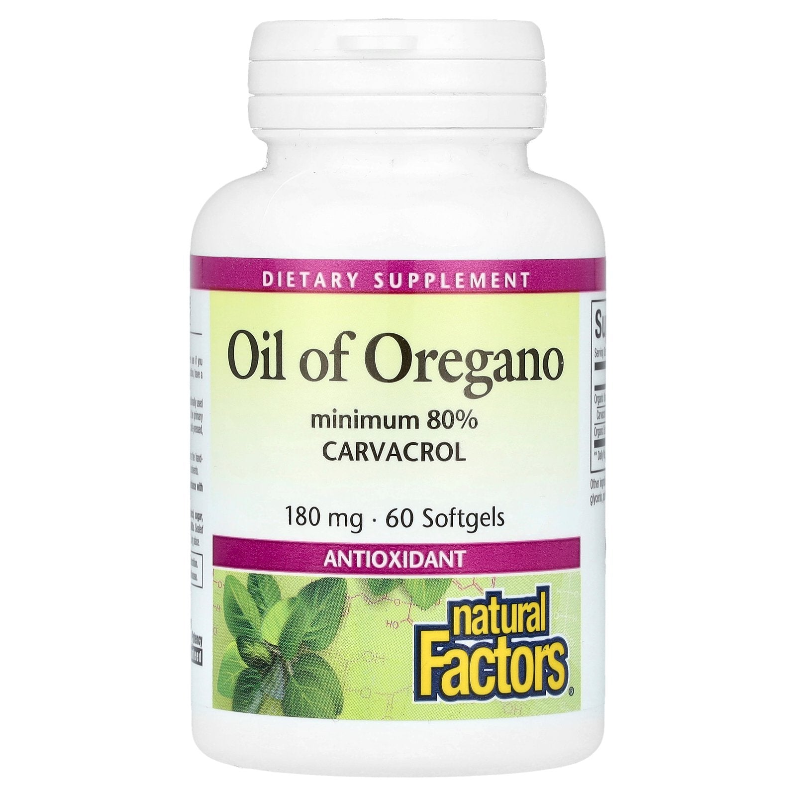 Natural Factors, Oil Of Oregano, 180 mg, 60 Softgels