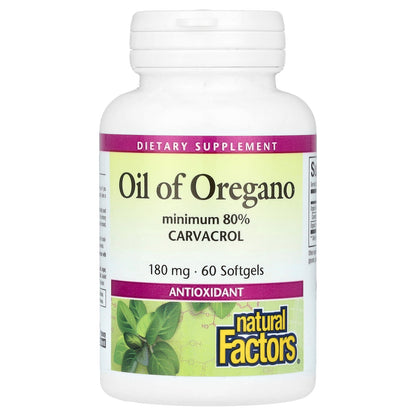 Natural Factors, Oil Of Oregano, 180 mg, 60 Softgels