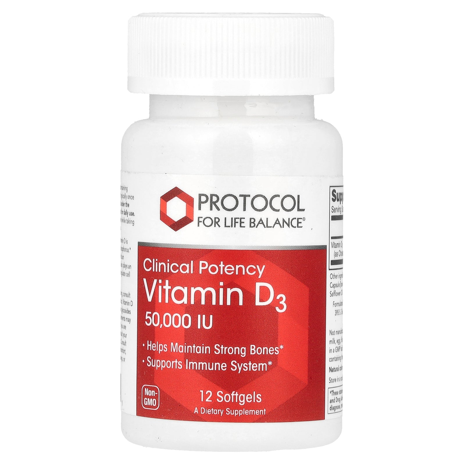 Protocol for Life Balance, Vitamin D3, Clinical Potency, 1,250 mcg (50,000 IU), 12 Softgels