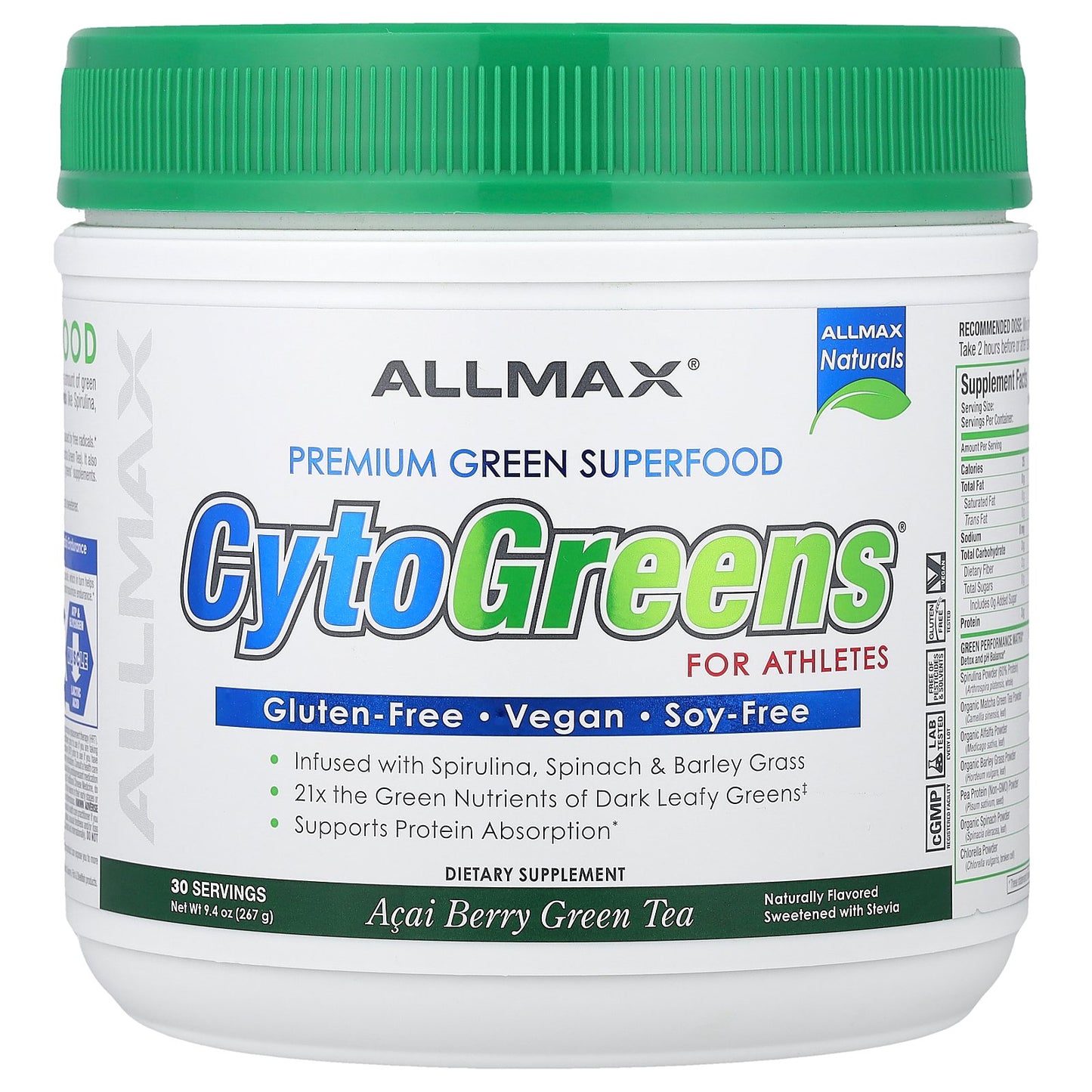 ALLMAX, CytoGreens®, Premium Green Superfood For Athletes, Acai Berry Green Tea, 9.4 oz (267 g)