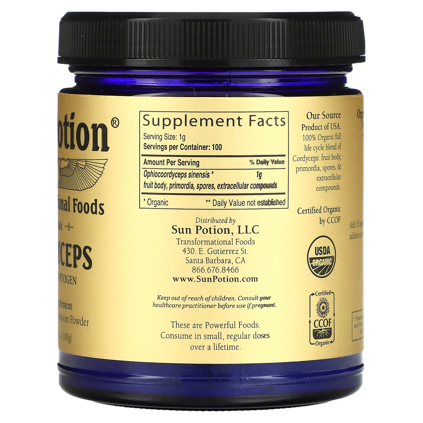 Sun Potion, Cordyceps Powder, Organic, 3.5 oz (100 g)