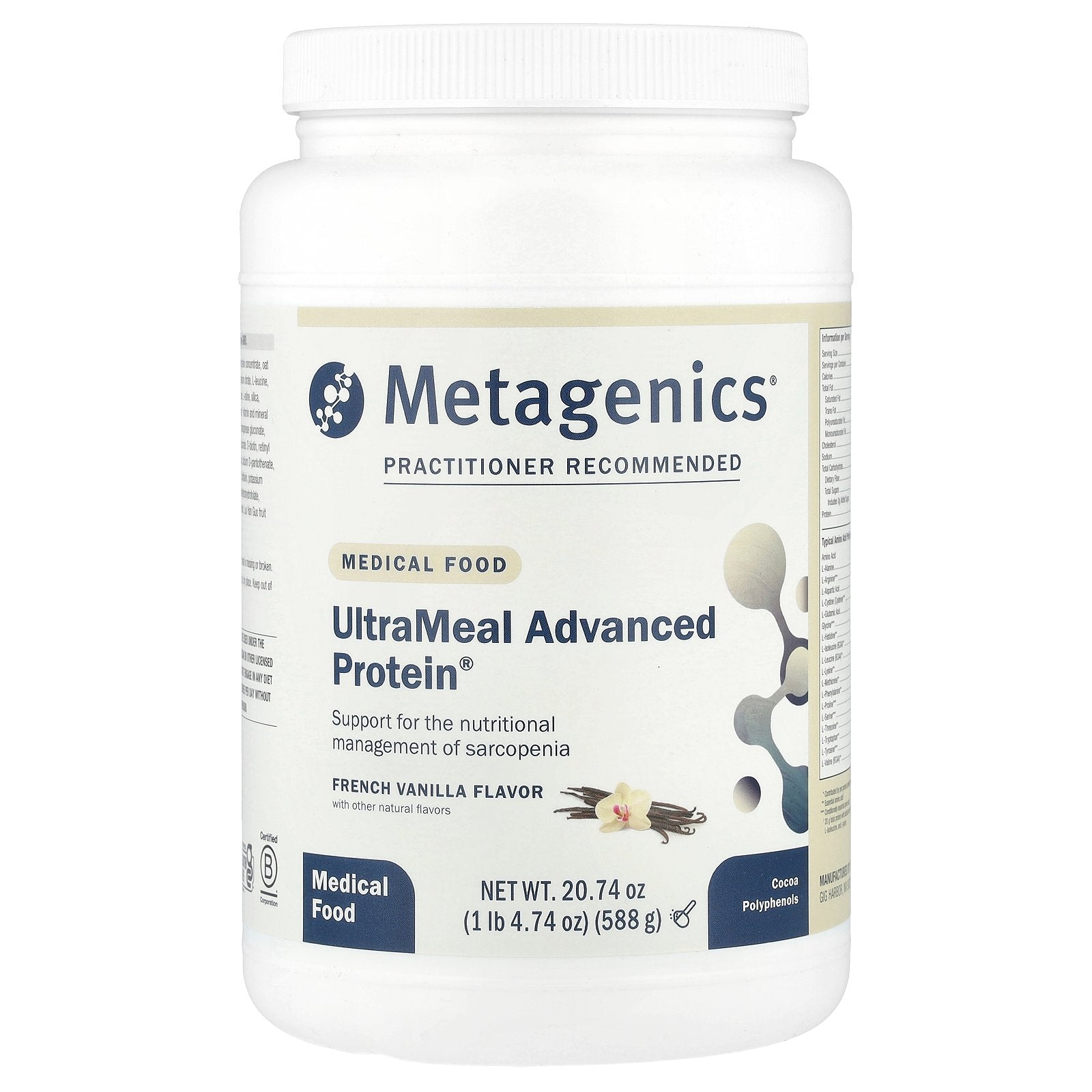 Metagenics, Medical Food, UltraMeal Advanced Protein®, French Vanilla, 1 lb 4.74 oz (588 g)