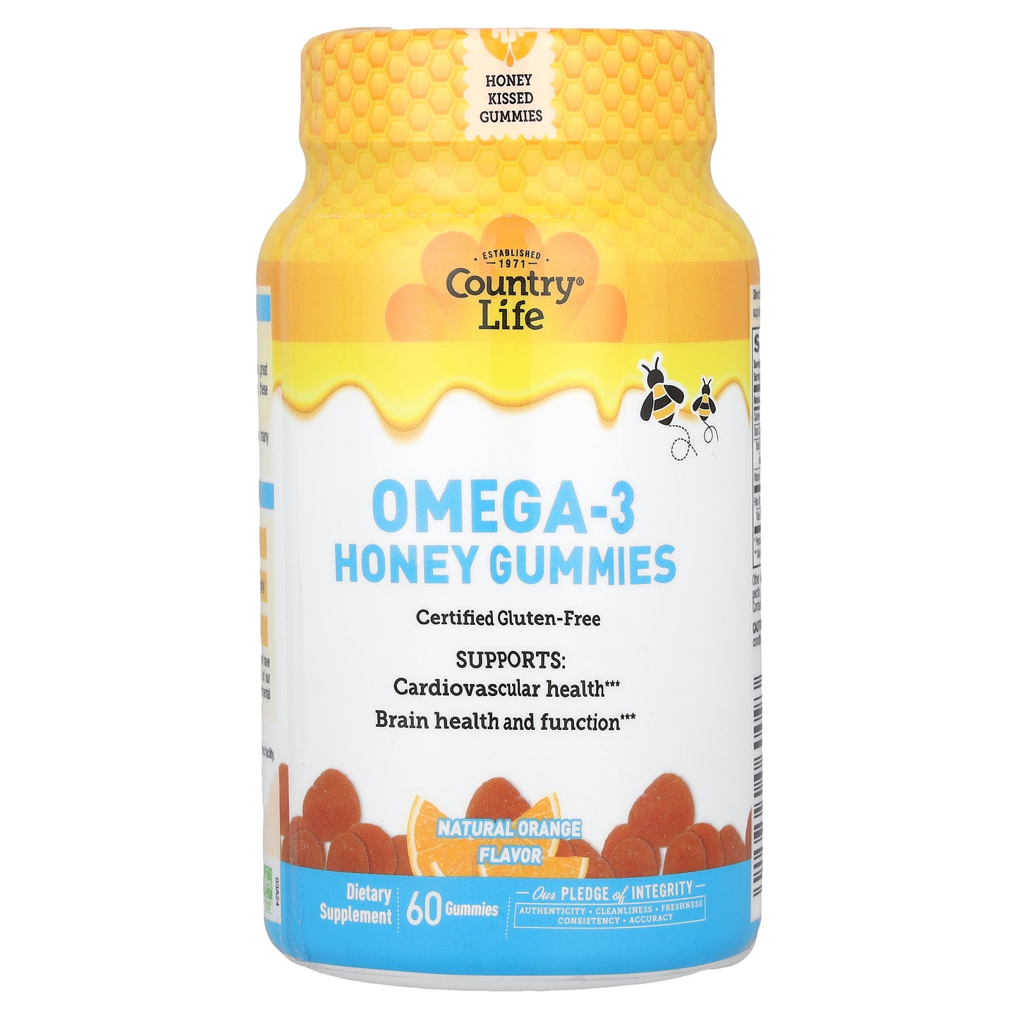 Country Life, Omega-3 Honey Gummies, Natural Orange, 60 Gummies