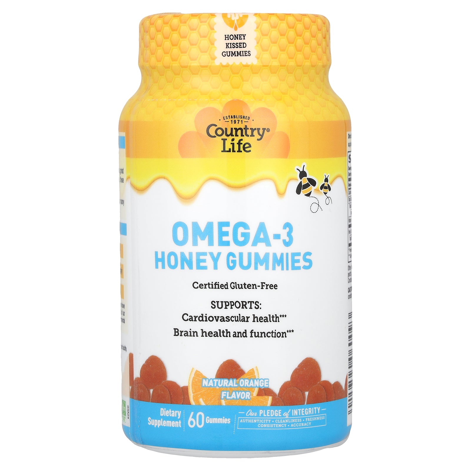 Country Life, Omega-3 Honey Gummies, Natural Orange, 60 Gummies