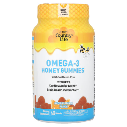 Country Life, Omega-3 Honey Gummies, Natural Orange, 60 Gummies