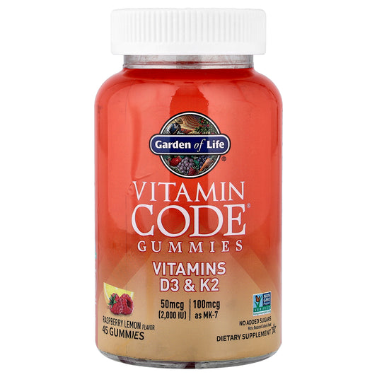 Garden of Life, Vitamin Code® Gummies, Vitamins D3 & K2, Raspberry Lemon, 45 Gummies