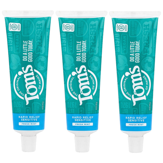 Tom's of Maine, Rapid Relief Sensitive Fluoride Free Toothpaste Fresh Mint, 4 oz Each / 3 Pack