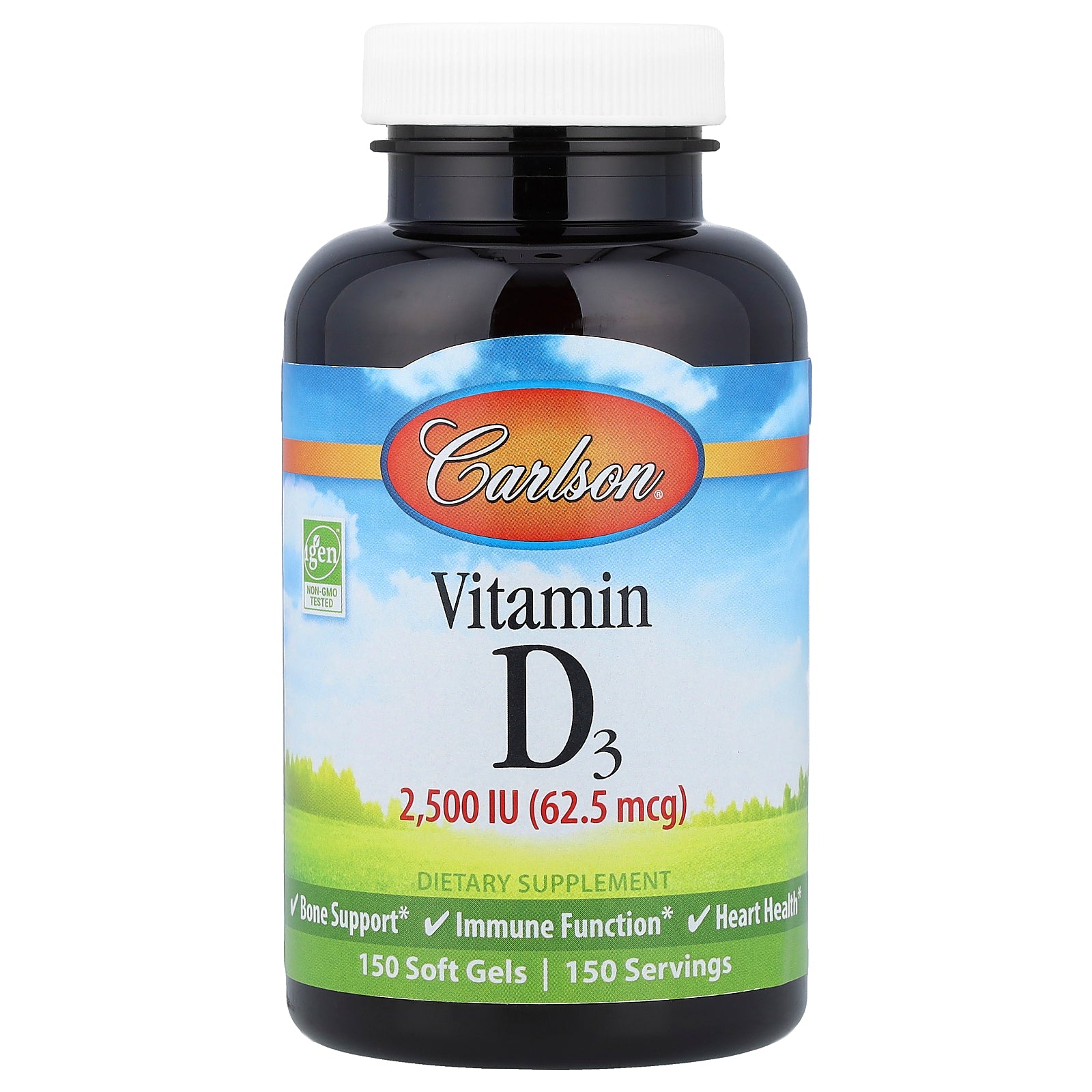 Carlson, Vitamin D3, 62.5 mcg (2,500 IU), 150 Soft Gels