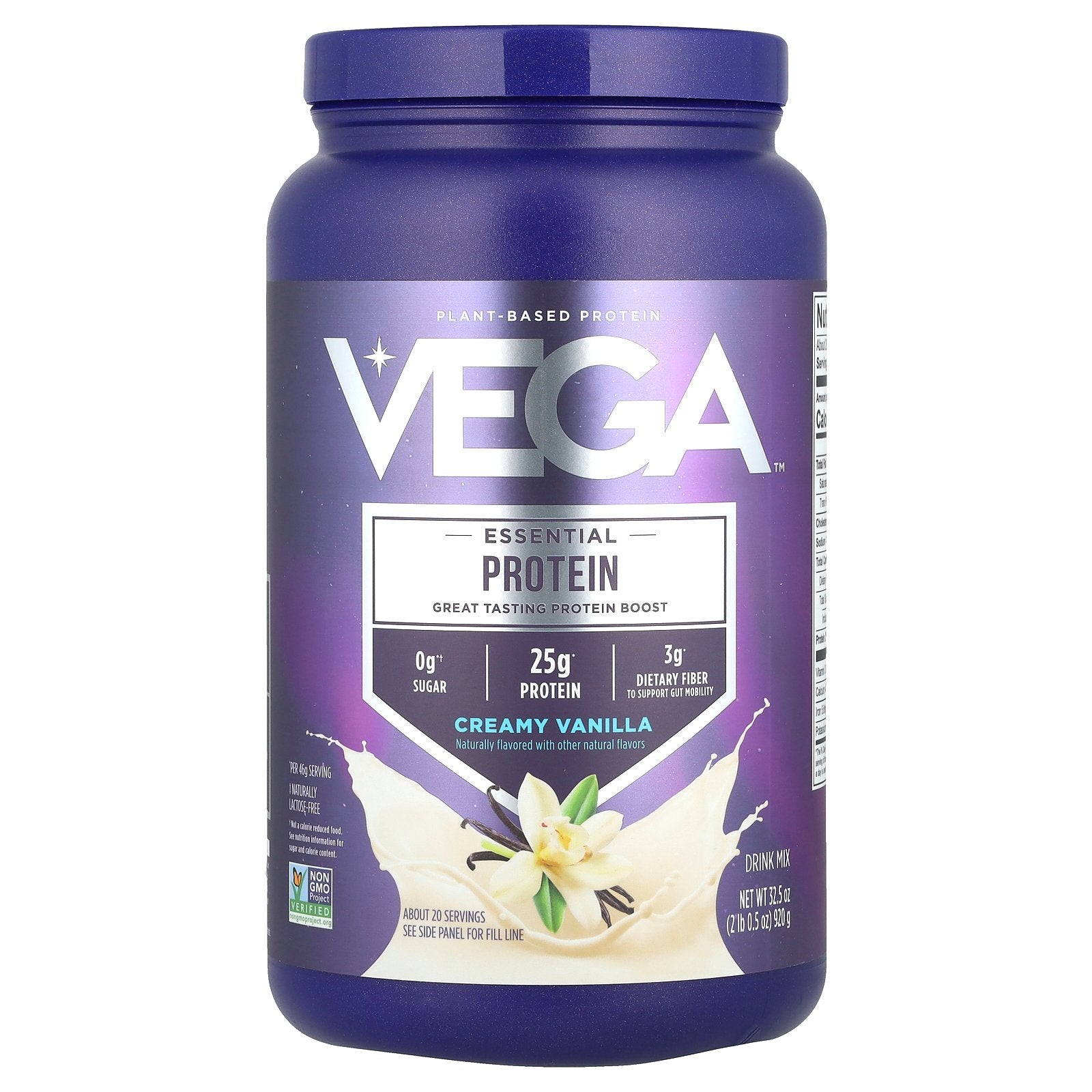 Vega, Essential Plant-Based Protein, Creamy Vanilla, 2 lb 0.5 oz (920 g)