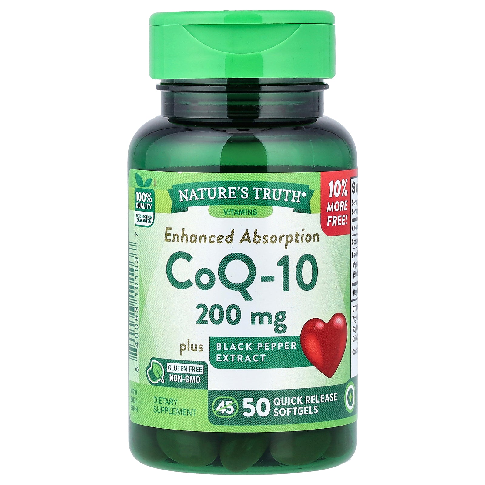 Nature's Truth, CoQ-10 plus Black Pepper Extract, Enhanced Absorption, 200 mg, 50 Quick Release Softgels