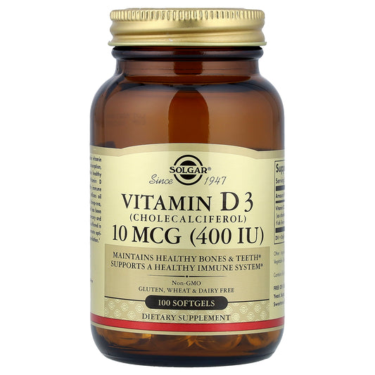 Solgar, Vitamin D3 (Cholecalciferol), 10 mcg (400 IU), 100 Softgels