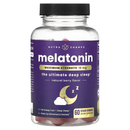 NutraChamps, Melatonin, Maximum Strength, Natural Berry, 60 Vegan Gummies (5 mg per Gummy)