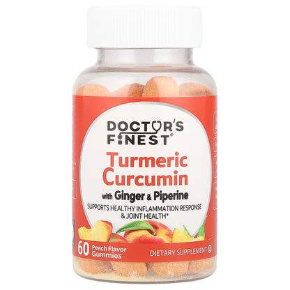 Doctor's Finest, Turmeric Curcumin Gummies With Ginger & Piperine, Peach, 60 Gummies