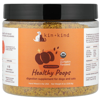 Kin+Kind, Healthy Poops With Pumpkin Flaxseed, For Dogs & Cats, 8 oz (226.8 g)