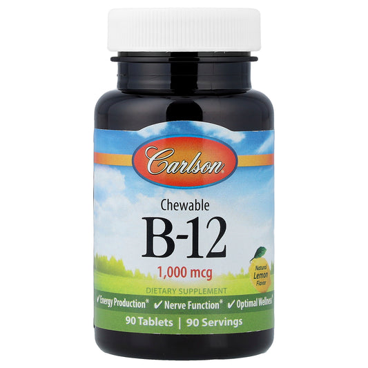 Carlson, Chewable B-12, Natural Lemon, 1,000 mcg, 90  Tablets