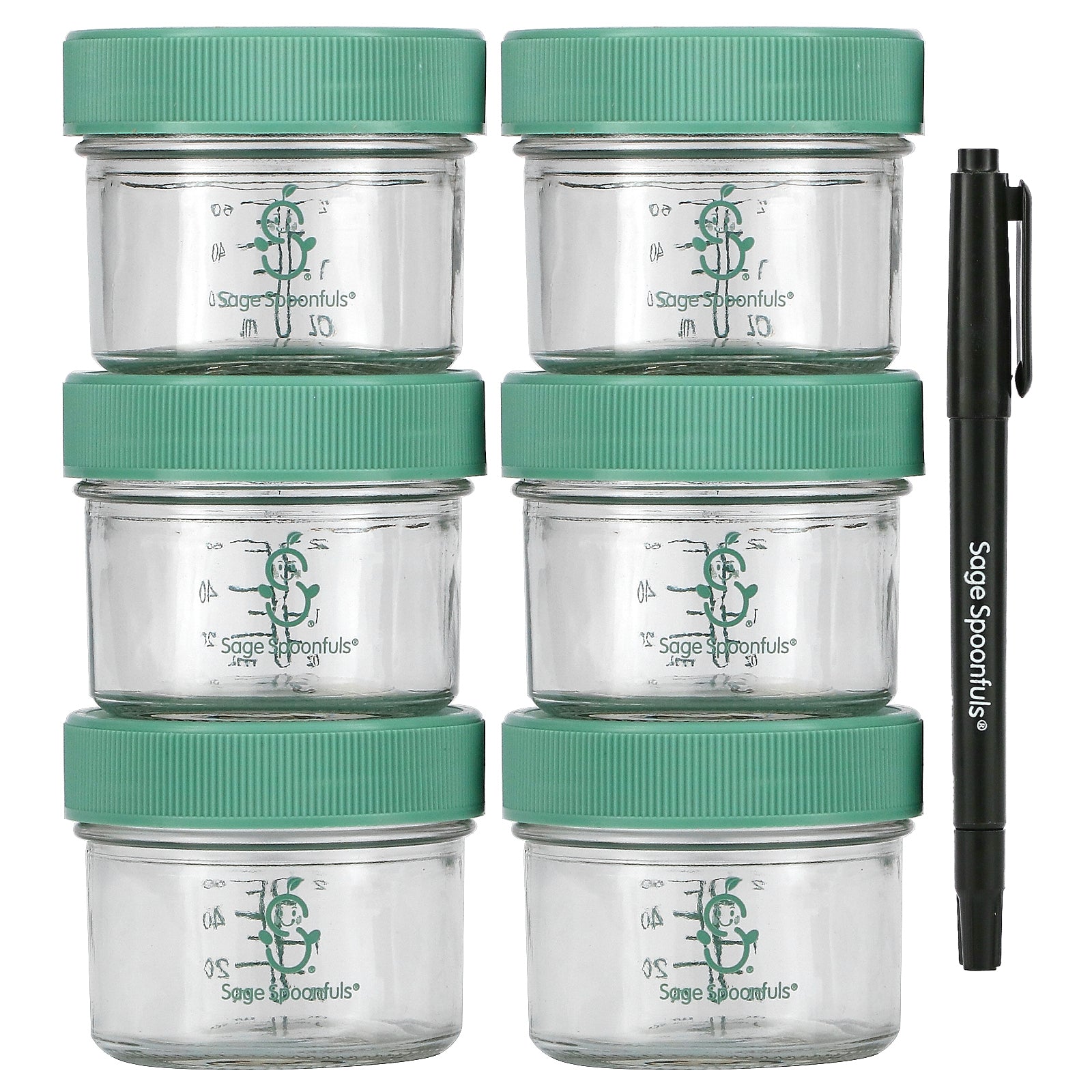 Sage Spoonfuls, Glass Baby Food Storage Jars, 6 Pack, 4 oz Each