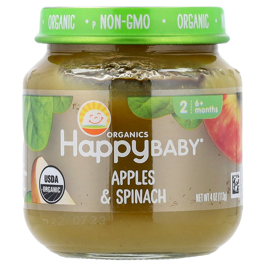 Happy Family Organics, Happy Baby®, Apples & Spinach, 6+ Months, 4 oz (113 g)