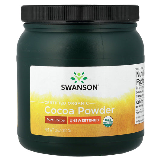 Swanson, Certified Organic Cocoa Powder, Unsweetened, 12 oz (340 g)