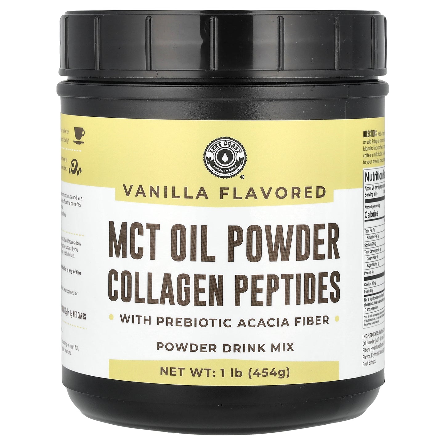 Left Coast Performance, MCT Oil Powder Collagen Peptides with Prebiotic Acacia Fiber, Vanilla, 1 lb (454 g)