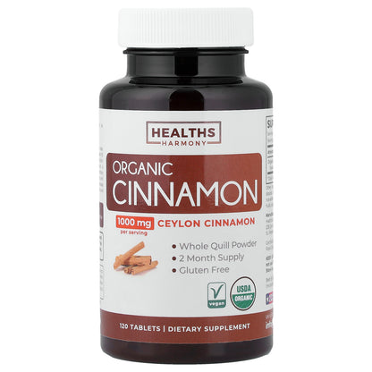 Healths Harmony, Organic Ceylon Cinnamon, 120 Tablets (500 mg per Tablet)