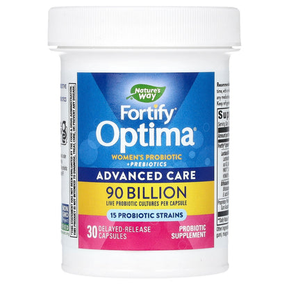 Nature's Way, Fortify Optima, Women's Probiotic + Prebiotics, Advanced Care, 90 Billion, 30 Delayed-Release Capsules