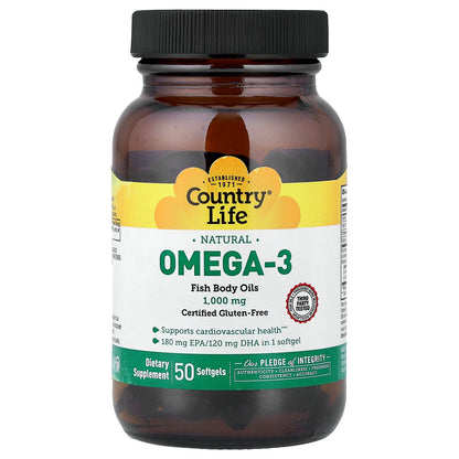 Country Life, Natural Omega-3, 1,000 mg, 50 Softgels